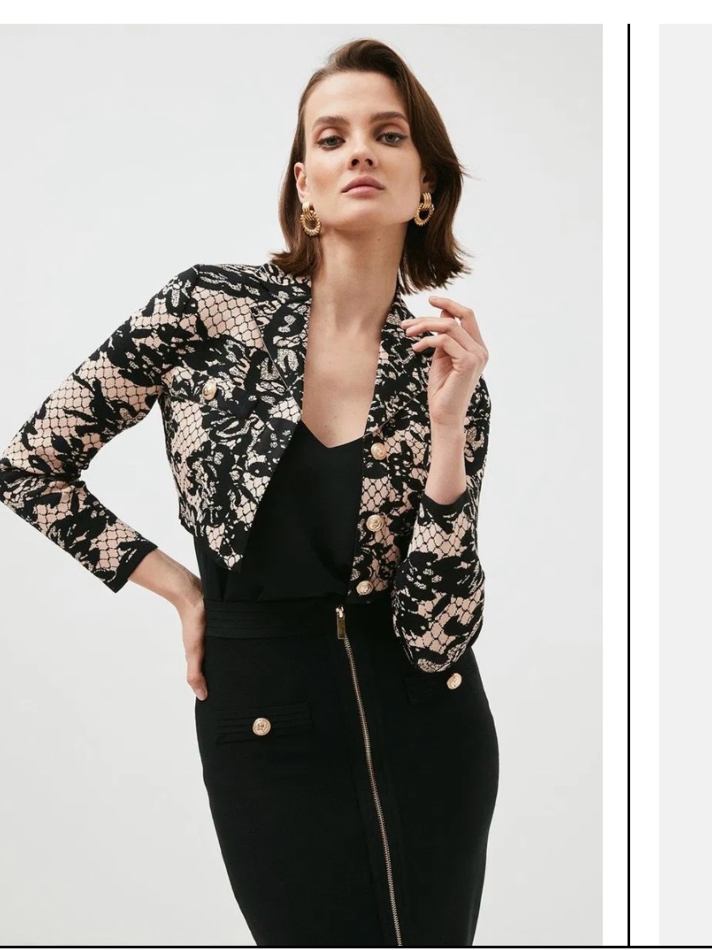 NWT Karen Millen Jacquard Lace Cropped Blazer